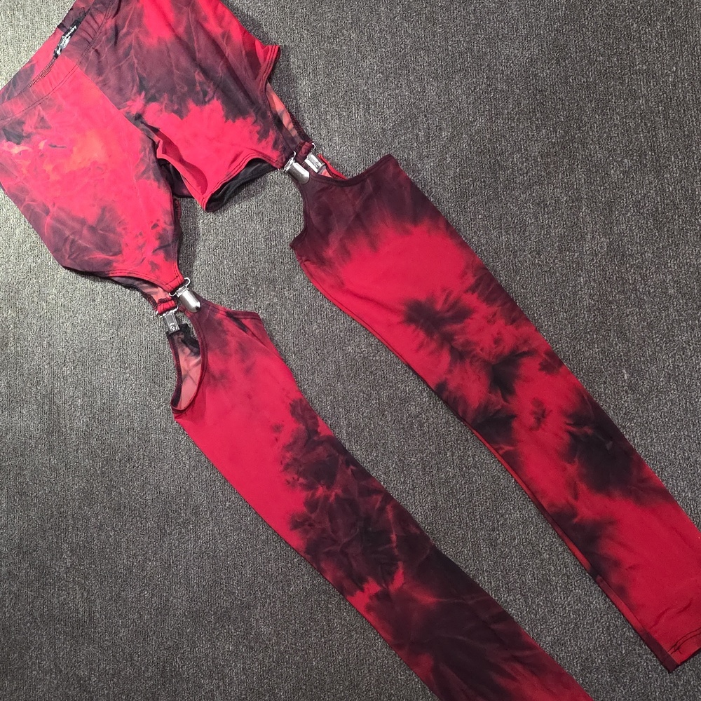 See You Monday Red and Black Leggings With Garters Goth